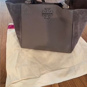 Tory Sport Gray Suede and Leather Tote Bag